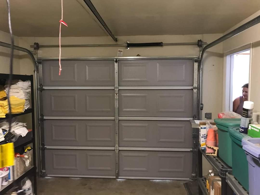 Old, faded garage door